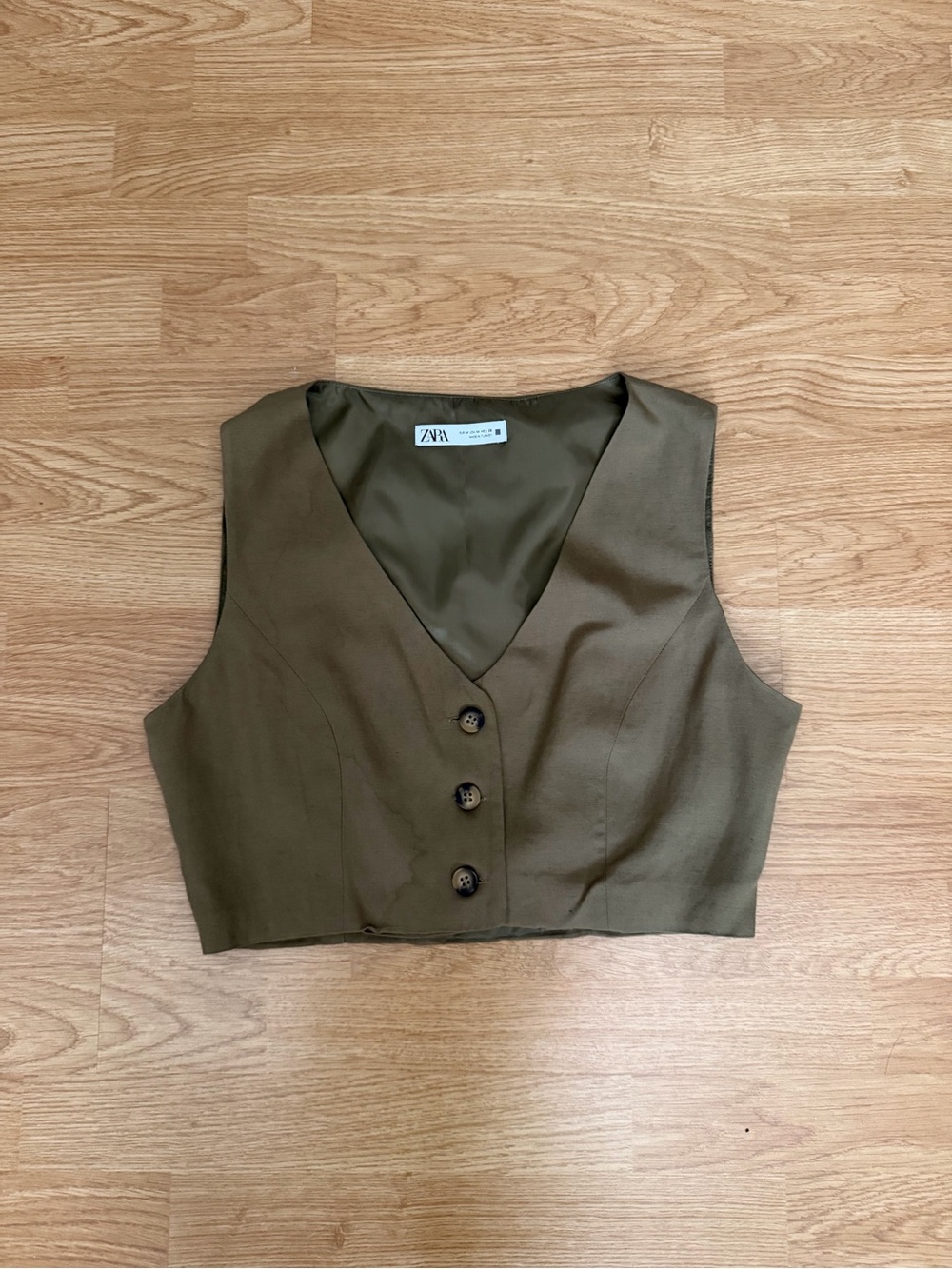 Zara Olive Cropped Button Vest